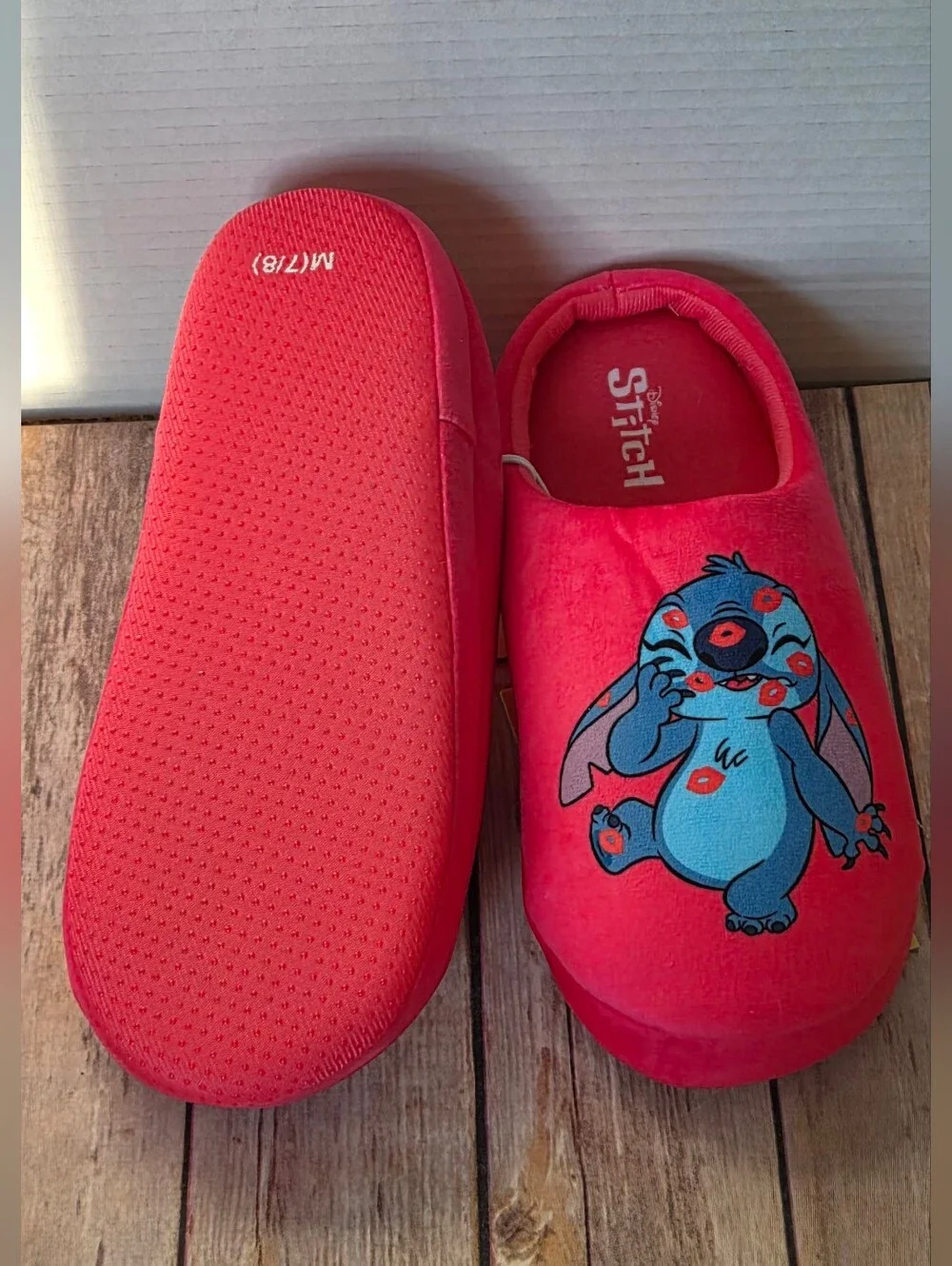 Disney Stitch Pink Plush Slip-On Slippers NWT